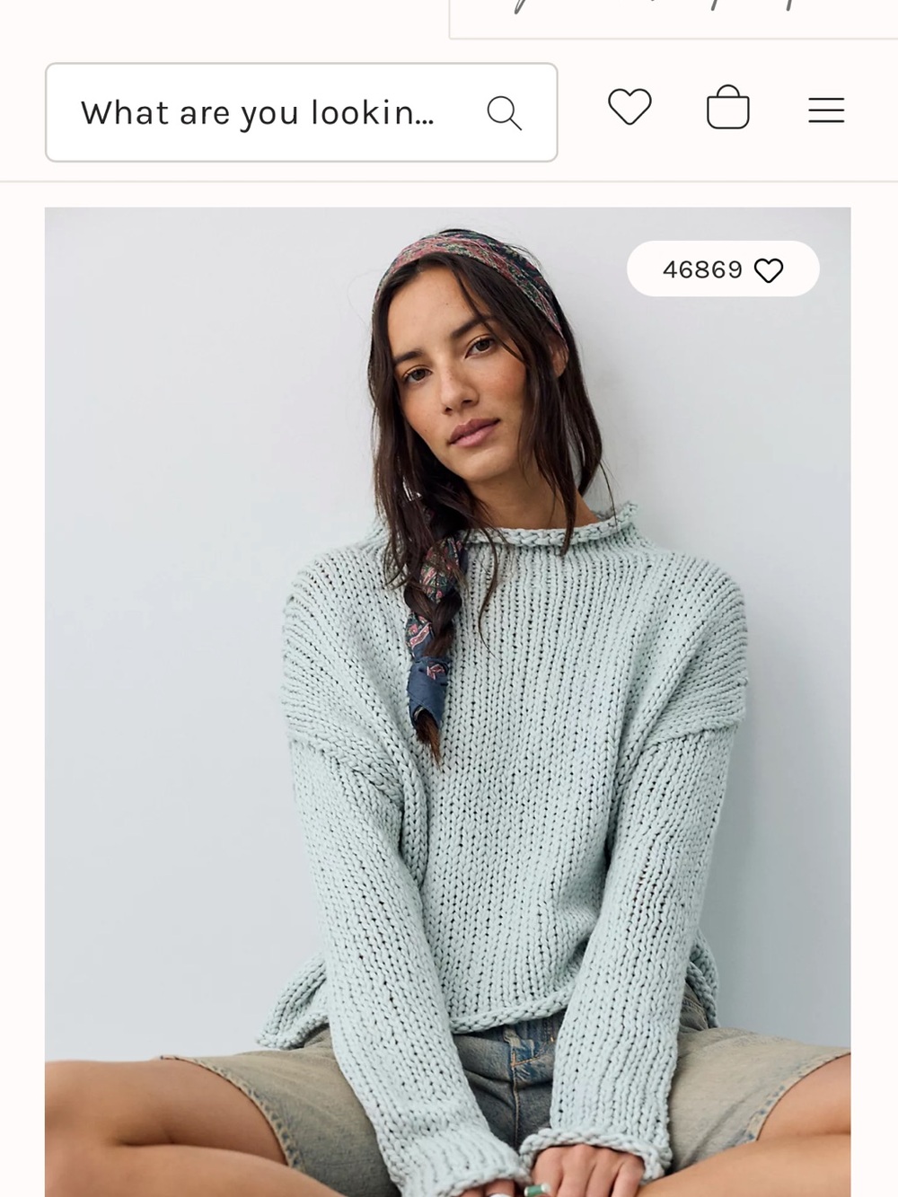 Free People Pale Blue Chunky Turtleneck Sweater